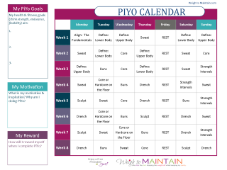 Printable PiYo Calendar and Workout Schedule