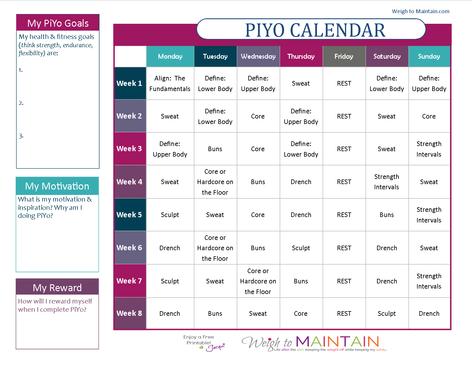 PiYo Calendar