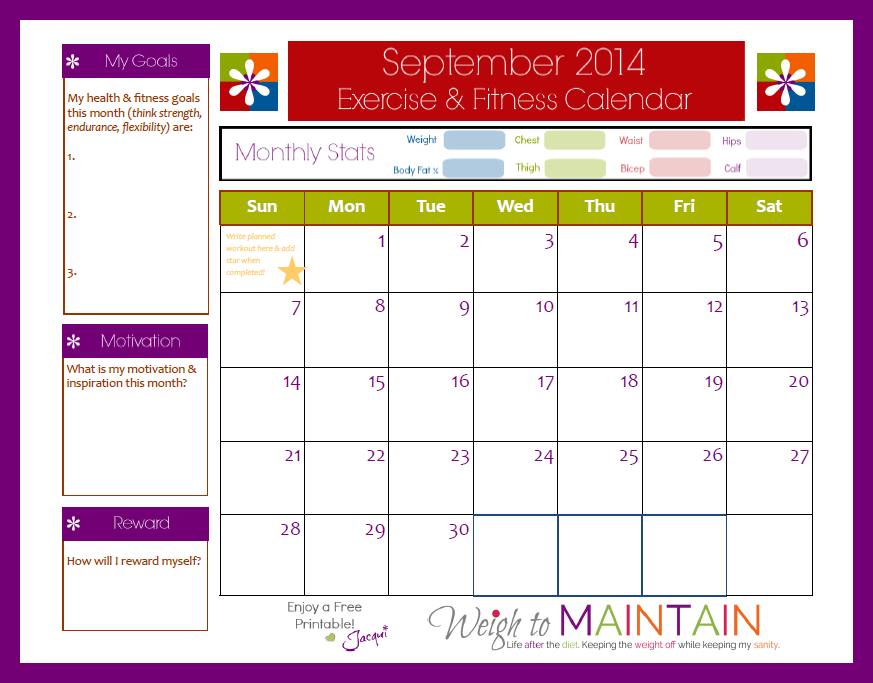 september printable workout calendar