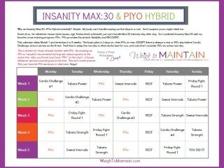 Beachbody Insanity Max:30 PiYo Hybrid Workout Calendar