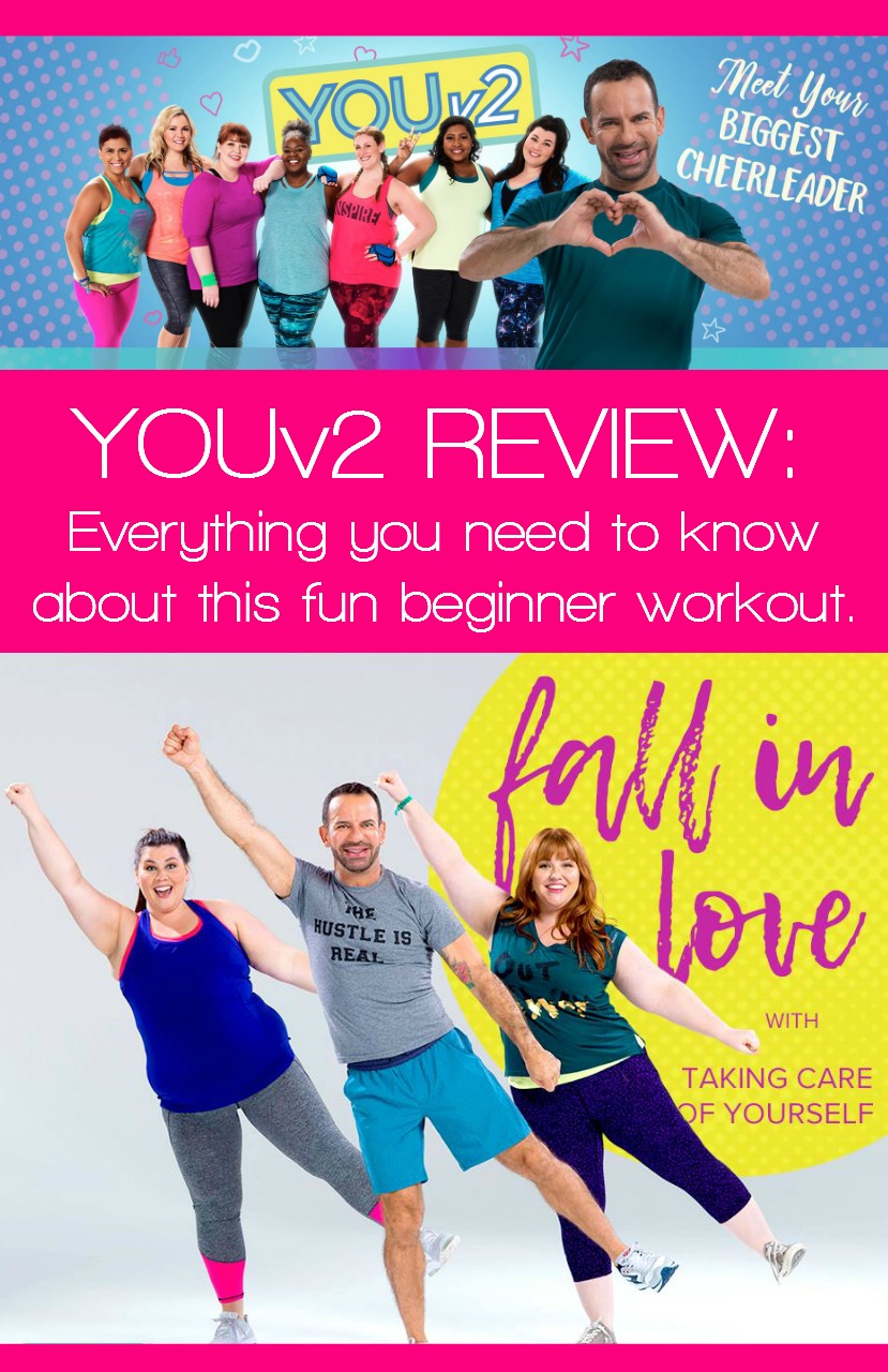 YouV2 Workout Review:  Everything  you need to know about this fun beginner workout. Imagine moving your body to fun music every day, making a few painless and fun tweaks to your nutrition, and feeling healthier inside and out.
YOUv2 is a fun and easy health and fitness program where you will feel loved and supported from other people on the same journey as you! With no equipment, simple choreography, and incredible dance songs, this is truly a fun program that will make you feel confident and successful.
It consists of six fun workouts you can do on your own time, in your own house.  It's a four week program that you can repeat over again, or use as a springboard to a more intense fitness program.