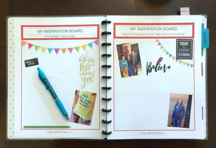 inspiration board fitness planner